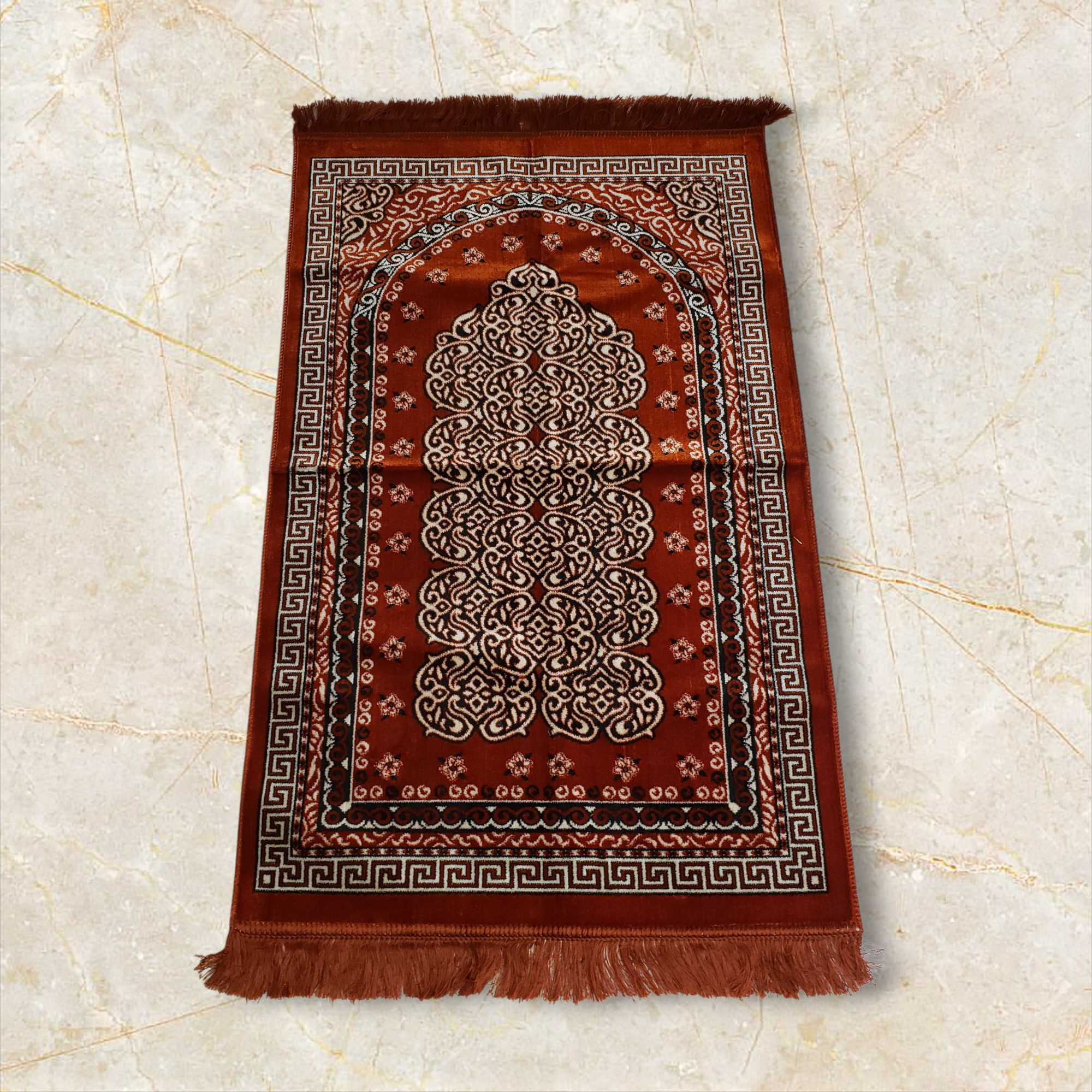 Orange Center Islamic Prayer Rug