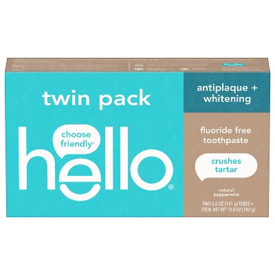 hello Antiplaque and Whitening Fluoride Free Toothpaste Natural Peppermint 5oz/2pk - Missing Box